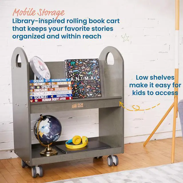 Alt view image 4 of 7 - Mobile Book Cart with Countdown Timer and Storage, Children's Furniture, Grey Wash