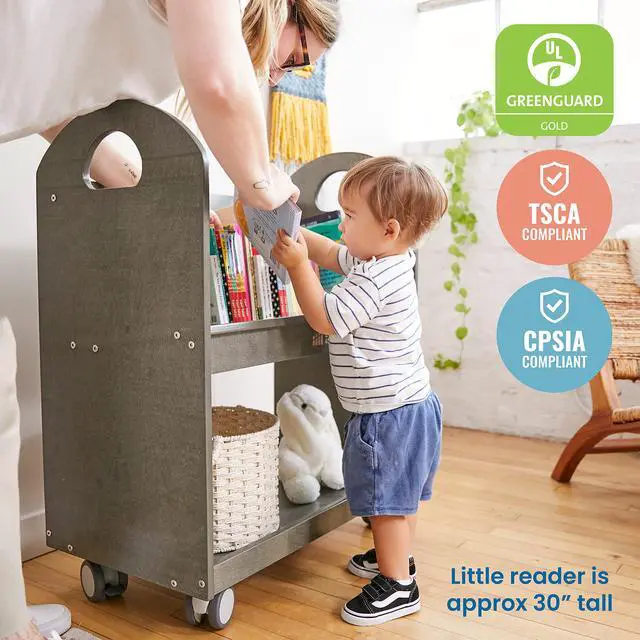 Alt view image 6 of 7 - Mobile Book Cart with Countdown Timer and Storage, Children's Furniture, Grey Wash
