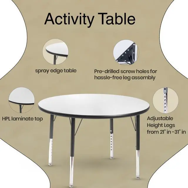 Alt view image 3 of 7 - Round Activity Kids Table About 36 inch (90cm) - Height Adjustable Legs - Durable Spray Edge - for Commercial Spaces