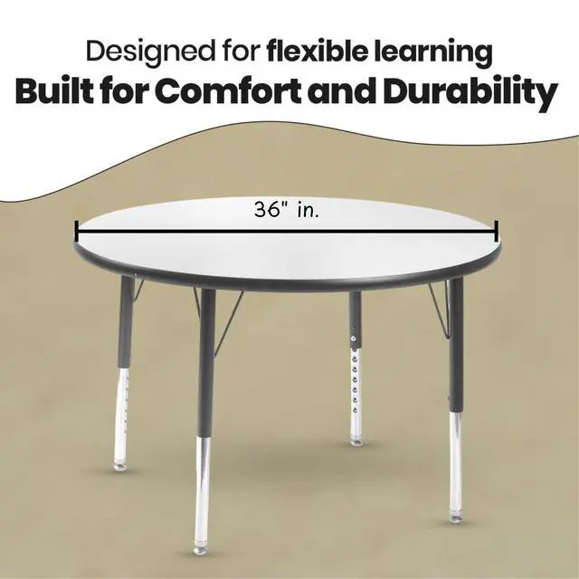 Alt view image 2 of 7 - Round Activity Kids Table About 36 inch (90cm) - Height Adjustable Legs - Durable Spray Edge - for Commercial Spaces
