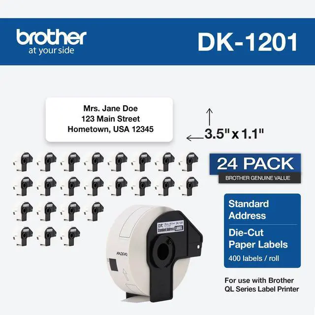 Alt view image 2 of 5 - Genuine DK1201 Die-Cut Standard Rolled Address Labels for QL Printers, 3-Pack (DK12013PK),White, 24 Rolls (DK120124PK)