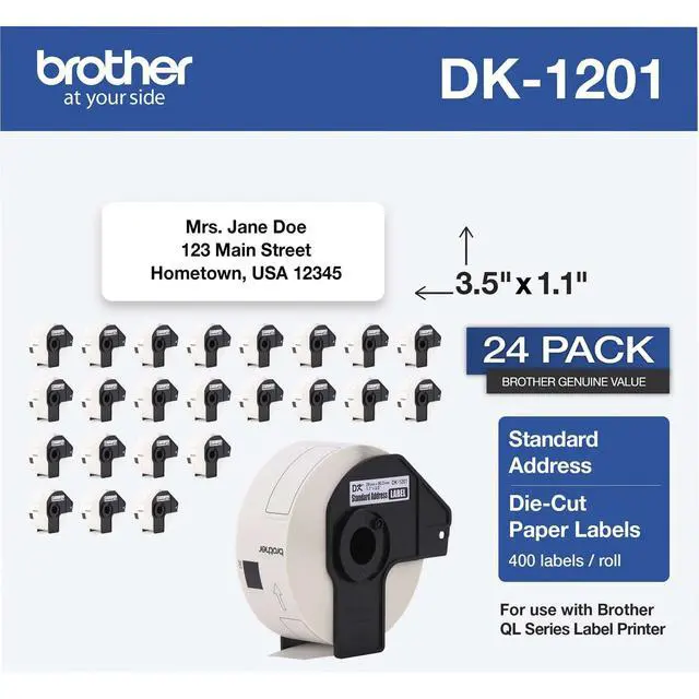 Alt view image 3 of 5 - Genuine DK1201 Die-Cut Standard Rolled Address Labels for QL Printers, 3-Pack (DK12013PK),White, 24 Rolls (DK120124PK)