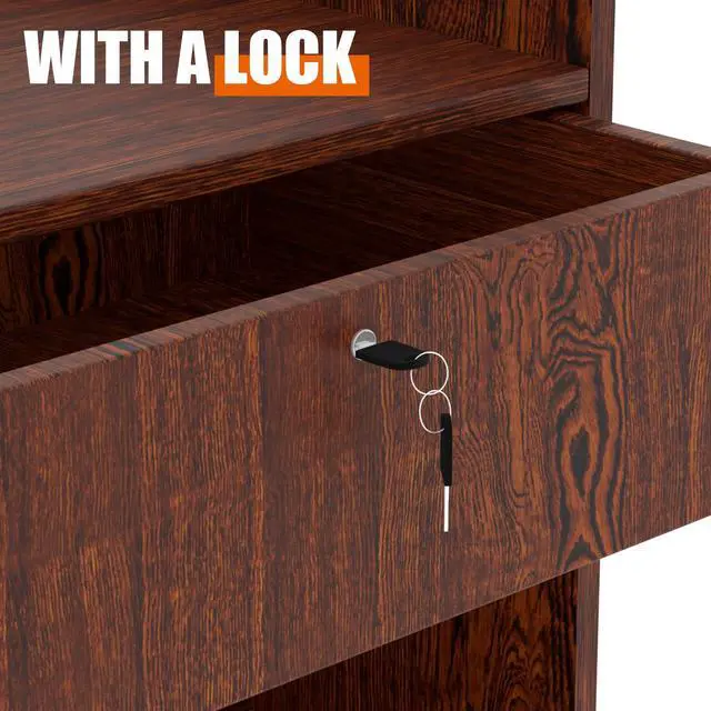 Alt view image 6 of 6 - 24" W * 18" D * 38" H Wooden Cash Register Stand, one Drawer and Two Storage Layers, Drawers with Locks, Suitable for Churches, Retail Stores, debates, Shopping malls (Walnut)