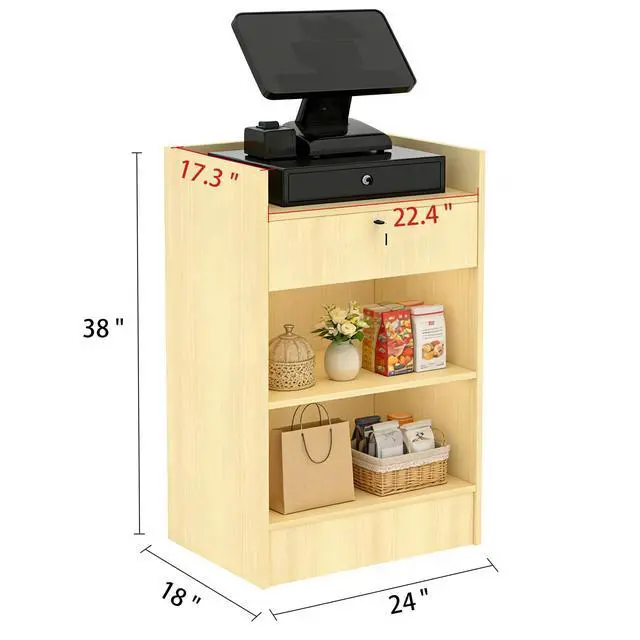 Alt view image 4 of 7 - 24" W * 18" D * 38" H Wooden Cash Register Stand, one Drawer and Two Storage Layers, Drawers with Locks, Suitable for Churches, Retail Stores, debates, Shopping malls (Maple)