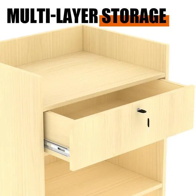 Alt view image 5 of 7 - 24" W * 18" D * 38" H Wooden Cash Register Stand, one Drawer and Two Storage Layers, Drawers with Locks, Suitable for Churches, Retail Stores, debates, Shopping malls (Maple)