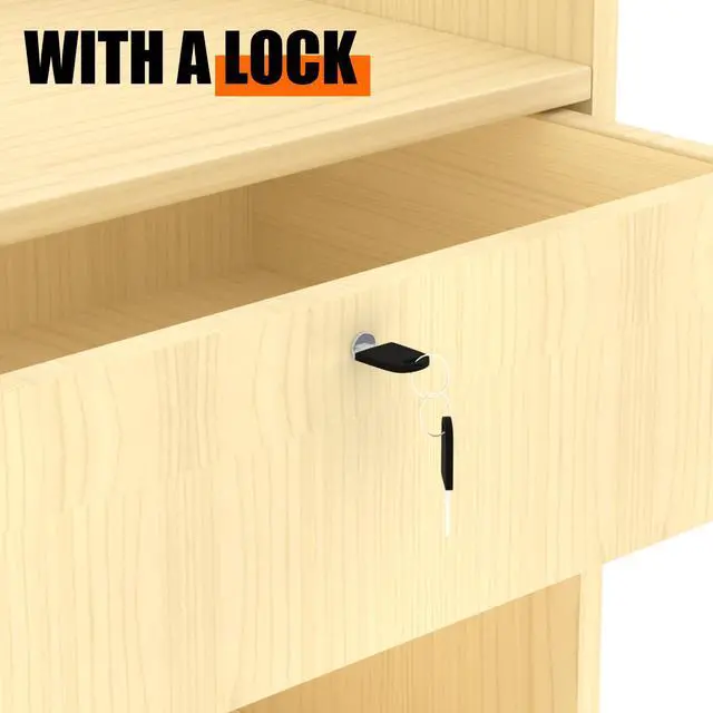 Alt view image 6 of 7 - 24" W * 18" D * 38" H Wooden Cash Register Stand, one Drawer and Two Storage Layers, Drawers with Locks, Suitable for Churches, Retail Stores, debates, Shopping malls (Maple)