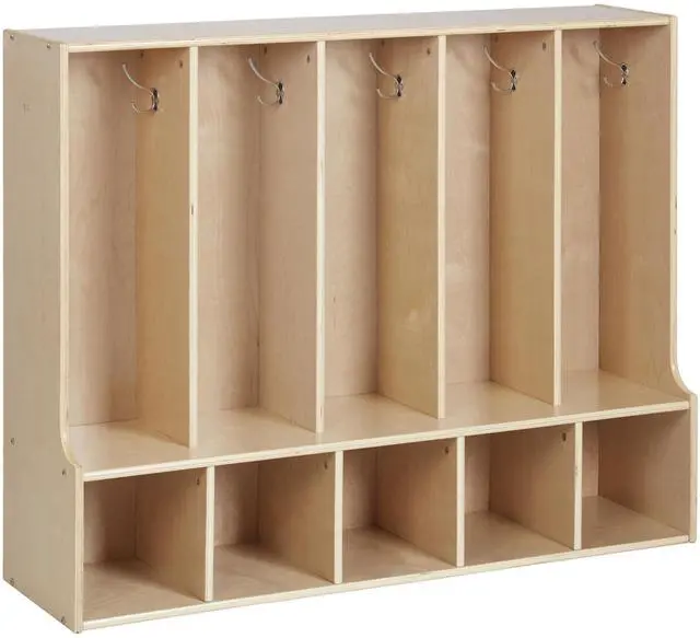 Main image of Streamline 5-Section Toddler Coat Locker with Bench, Classroom Furniture, Natural