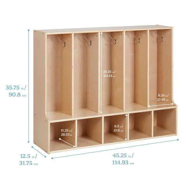 Alt view image 2 of 7 - Streamline 5-Section Toddler Coat Locker with Bench, Classroom Furniture, Natural