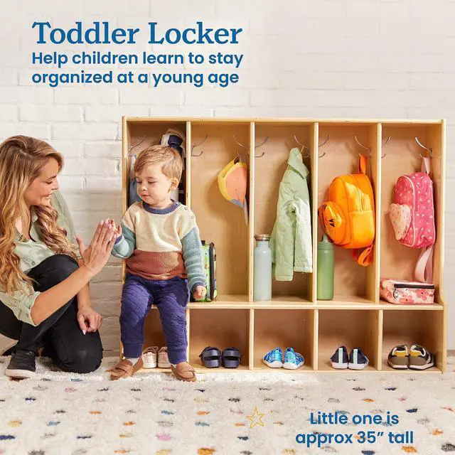 Alt view image 3 of 7 - Streamline 5-Section Toddler Coat Locker with Bench, Classroom Furniture, Natural