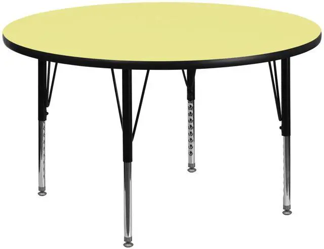 Main image of Wren 42'' Round Yellow Thermal Laminate Activity Table - Height Adjustable Short Legs