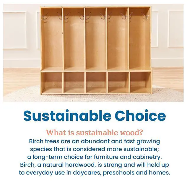 Alt view image 7 of 7 - Streamline 5-Section Toddler Coat Locker with Bench, Classroom Furniture, Natural
