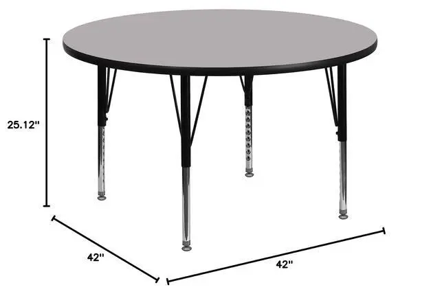 Alt view image 2 of 3 - Wren 42'' Round Grey Thermal Laminate Activity Table - Height Adjustable Short Legs