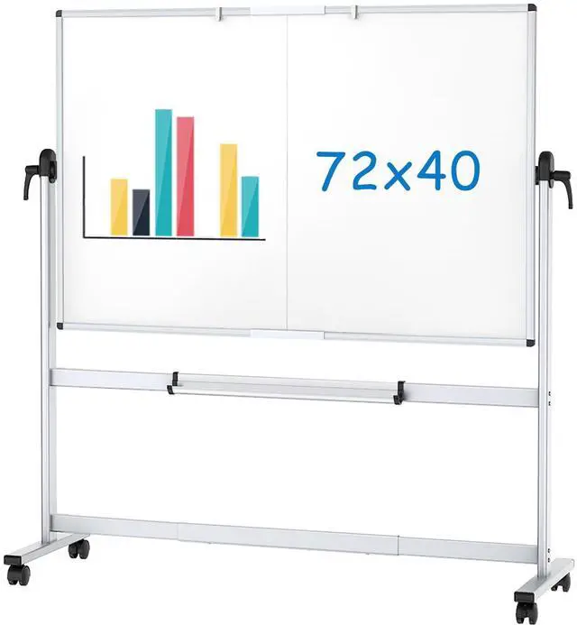 Main image of Rolling Whiteboard, 72" x 40" Mobile White Board with Stand | Double-Sided Standing Magnetic Dry Erase Board on Wheels for School Office Home