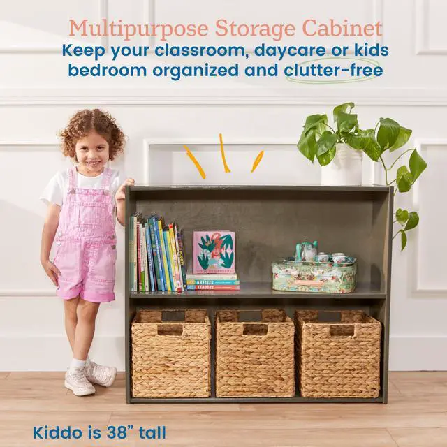 Alt view image 4 of 7 - Birch Streamline 2-Shelf Storage Cabinet, 30in High, Classroom Furniture, Grey Wash