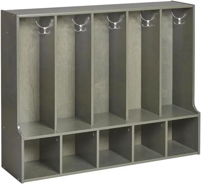 Main image of Streamline 5-Section Toddler Coat Locker with Bench, Classroom Furniture, Grey Wash