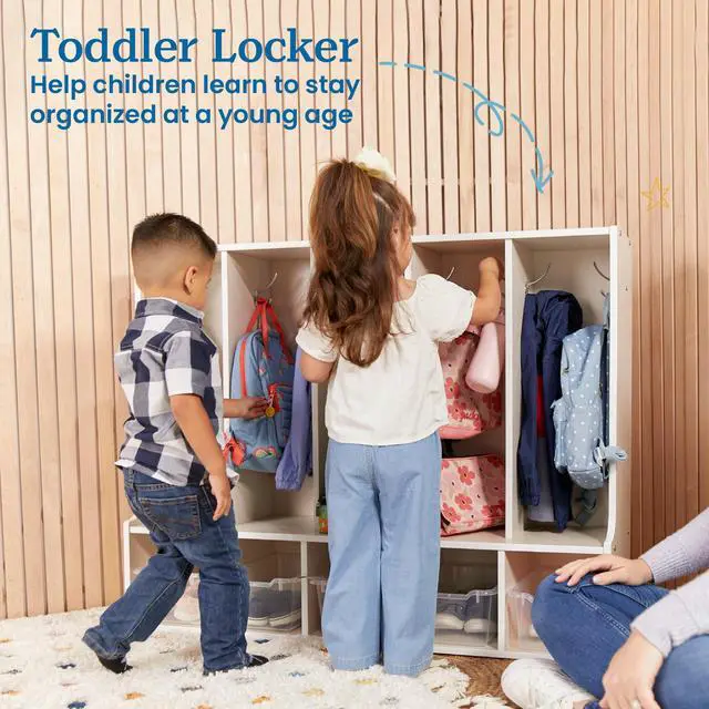 Alt view image 3 of 7 - Streamline 5-Section Toddler Coat Locker with Bench, Classroom Furniture, White Wash