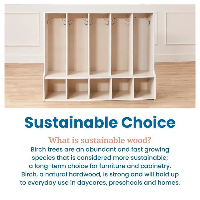 Alt view image 7 of 7 - Streamline 5-Section Toddler Coat Locker with Bench, Classroom Furniture, White Wash