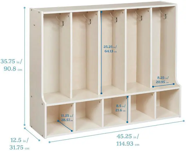 Alt view image 2 of 7 - Streamline 5-Section Toddler Coat Locker with Bench, Classroom Furniture, White Wash