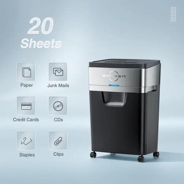 Alt view image 2 of 7 - 20-Sheet Cross-Cut P-4 High Security Heavy Duty Paper Shredder | 60-Min Nonstop, Jam-Proof, 60dB Ultra-Quiet, 6.6Gal Pullout Bin with Casters, Commercial-Grade Shredder for Home Office S3104