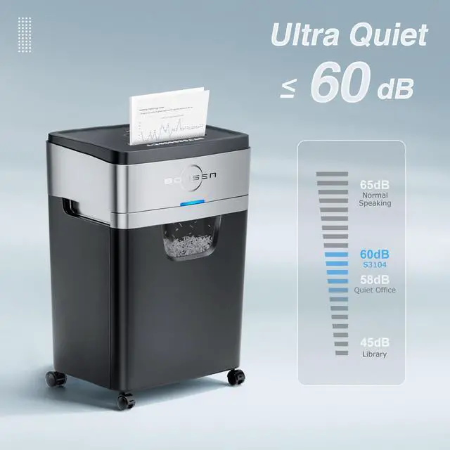 Alt view image 3 of 7 - 20-Sheet Cross-Cut P-4 High Security Heavy Duty Paper Shredder | 60-Min Nonstop, Jam-Proof, 60dB Ultra-Quiet, 6.6Gal Pullout Bin with Casters, Commercial-Grade Shredder for Home Office S3104