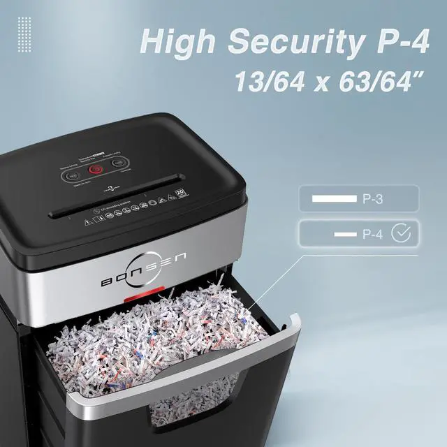 Alt view image 4 of 7 - 20-Sheet Cross-Cut P-4 High Security Heavy Duty Paper Shredder | 60-Min Nonstop, Jam-Proof, 60dB Ultra-Quiet, 6.6Gal Pullout Bin with Casters, Commercial-Grade Shredder for Home Office S3104