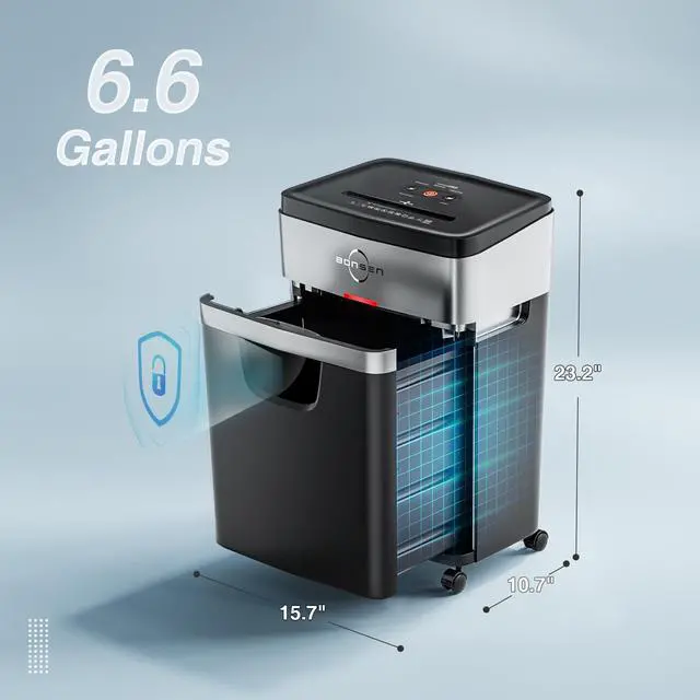 Alt view image 5 of 7 - 20-Sheet Cross-Cut P-4 High Security Heavy Duty Paper Shredder | 60-Min Nonstop, Jam-Proof, 60dB Ultra-Quiet, 6.6Gal Pullout Bin with Casters, Commercial-Grade Shredder for Home Office S3104