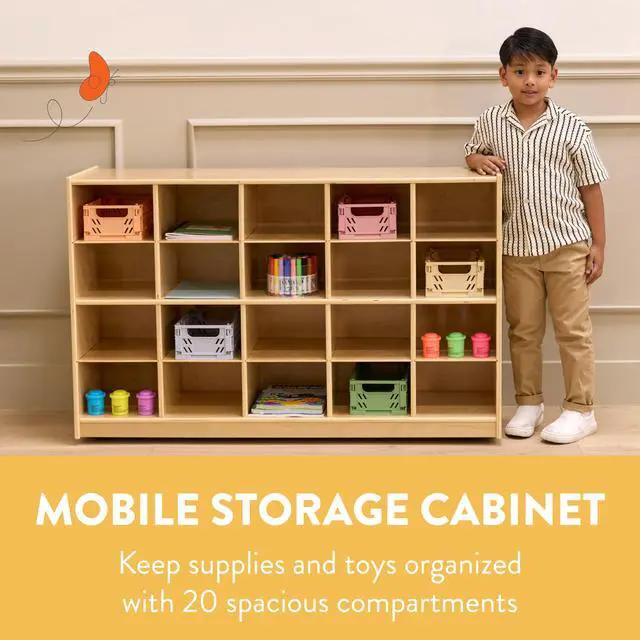 Alt view image 3 of 7 - 20-Compartment Mobile Cubby Storage Cabinet, 4x5, Toy Organizer, Natural
