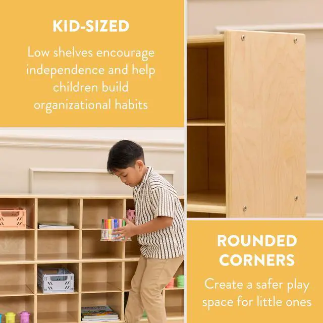 Alt view image 4 of 7 - 20-Compartment Mobile Cubby Storage Cabinet, 4x5, Toy Organizer, Natural