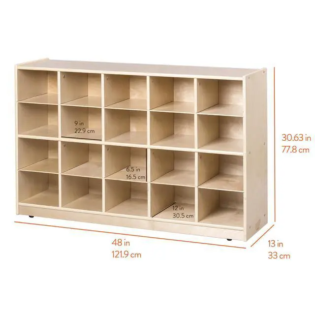 Alt view image 2 of 7 - 20-Compartment Mobile Cubby Storage Cabinet, 4x5, Toy Organizer, Natural
