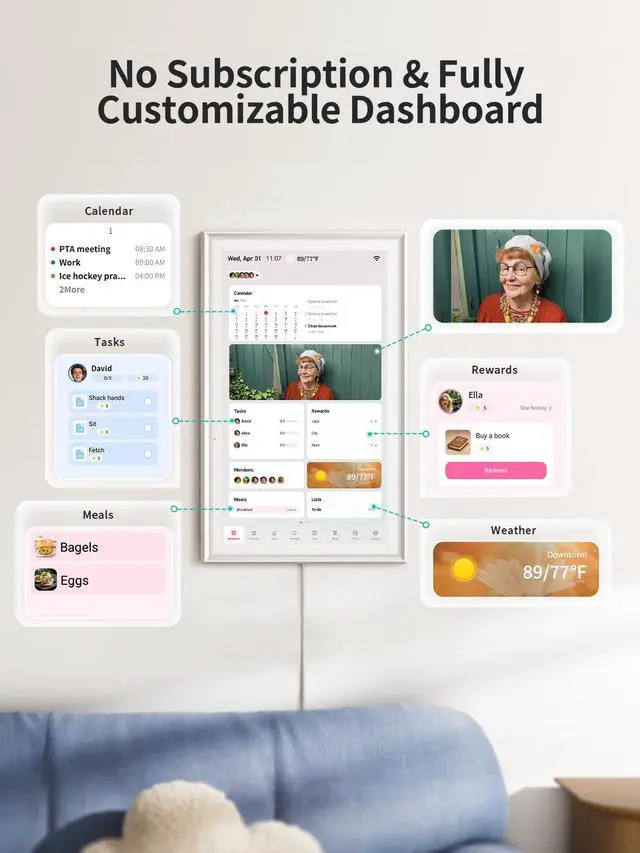 Alt view image 2 of 7 - Digital Calendar 15.6 Inch - Smart Chore Chart & Wall Planner, No Subscription Electronic Calendar for Family, Meals, Photo Display, Wall/Desk Mount, Touch Screen, Gifts for Women Men, Gifts for Mom
