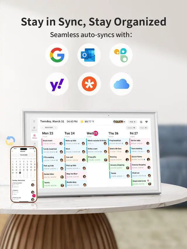 Alt view image 3 of 7 - Digital Calendar 15.6 Inch - Smart Chore Chart & Wall Planner, No Subscription Electronic Calendar for Family, Meals, Photo Display, Wall/Desk Mount, Touch Screen, Gifts for Women Men, Gifts for Mom