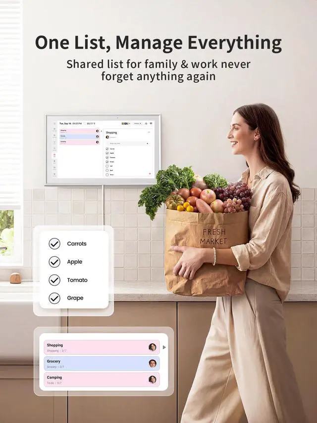 Alt view image 5 of 7 - Digital Calendar 15.6 Inch - Smart Chore Chart & Wall Planner, No Subscription Electronic Calendar for Family, Meals, Photo Display, Wall/Desk Mount, Touch Screen, Gifts for Women Men, Gifts for Mom