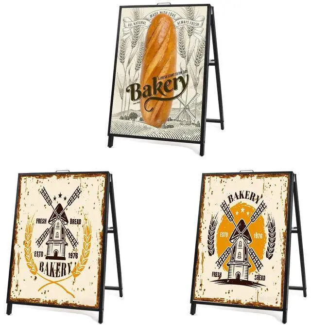 Main image of 3 PACK 24 x 36 Inch A Frame Sign Double-Sided Folding Sandwich Board Heavy Duty Slide-in Sidewalk Signboard for Outdoor Street Advertising Poster(Frame onlyNo white board)