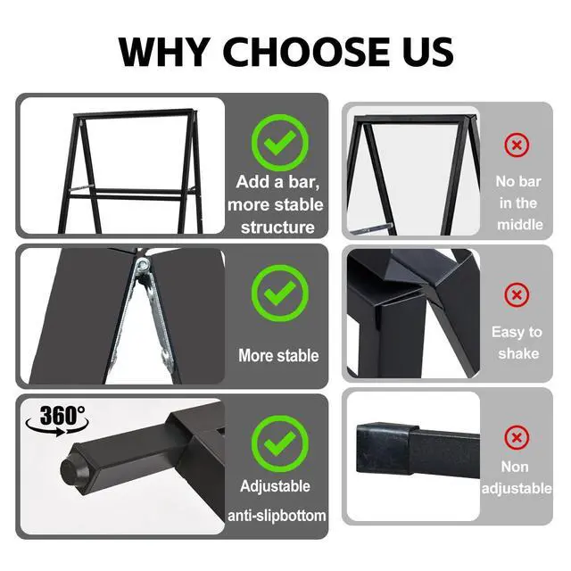 Alt view image 2 of 7 - 3 PACK 24 x 36 Inch A Frame Sign Double-Sided Folding Sandwich Board Heavy Duty Slide-in Sidewalk Signboard for Outdoor Street Advertising Poster(Frame onlyNo white board)