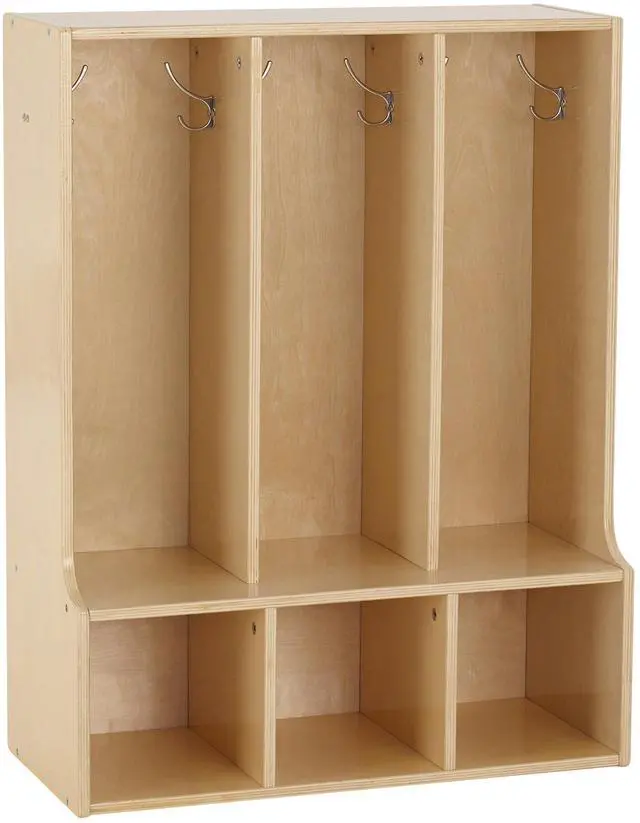 Main image of Streamline 3-Section Toddler Coat Locker with Bench, Classroom Furniture, Natural