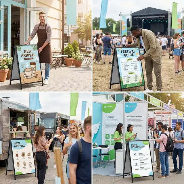 Alt view image 7 of 7 - 3 PACK 24 x 36 Inch A Frame Sign Double-Sided Folding Sandwich Board Heavy Duty Slide-in Sidewalk Signboard for Outdoor Street Advertising Poster(Frame onlyNo white board)