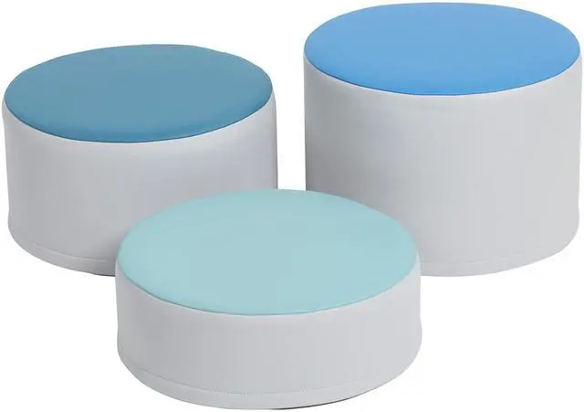 Main image of SoftZone Colorful Round Ottoman Seating Set, Classroom Furniture, Contemporary, 3-Piece