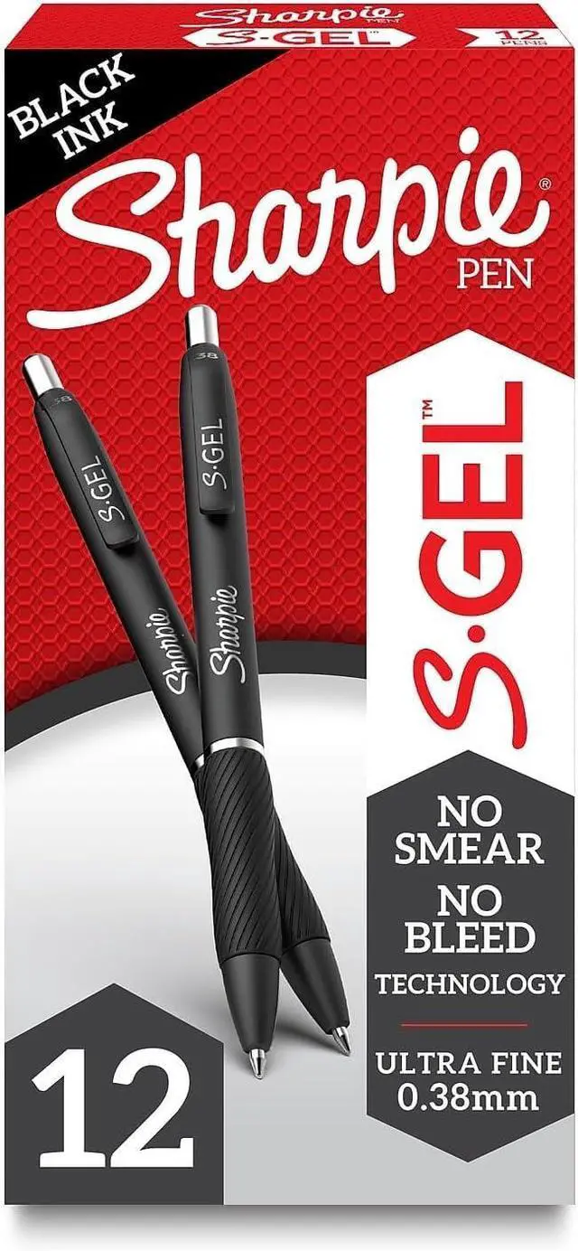 Main image of S-Gel Gel Pens Ultra Fine Point (0.38mm) Black,12 Count (Pack of 12)