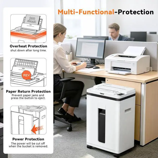 Alt view image 7 of 7 - Paper Shredder 200-Sheet Auto Feed, Touchscreen Heavy Duty Shredders, 40 Min Non-Stop, P-5 Ultra Security Shredder for Home Office, Micro Cut with Wheels, 5.8 Gal Bin, <60 dB(OL288)