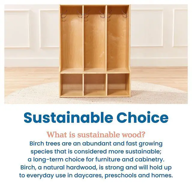Alt view image 7 of 7 - Streamline 3-Section Toddler Coat Locker with Bench, Classroom Furniture, Natural