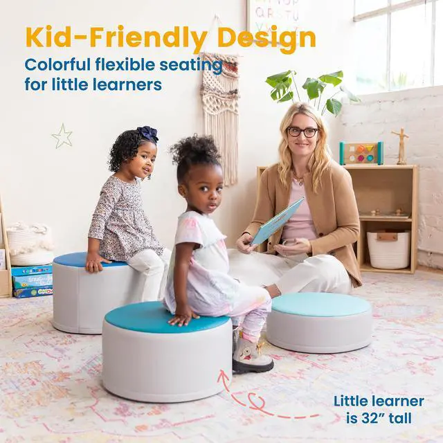 Alt view image 4 of 7 - SoftZone Colorful Round Ottoman Seating Set, Classroom Furniture, Contemporary, 3-Piece
