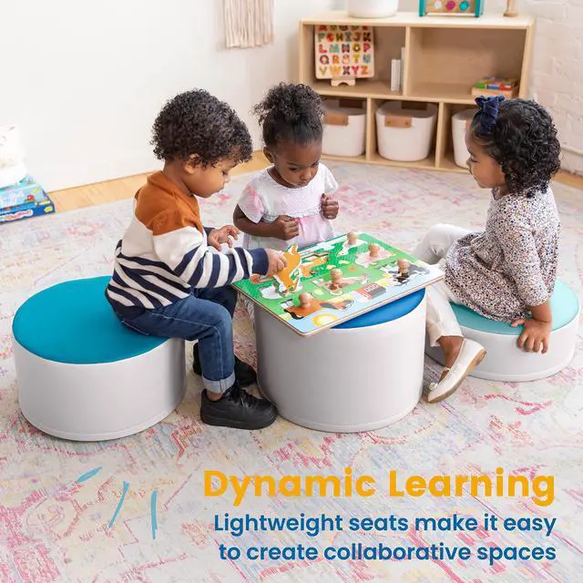 Alt view image 5 of 7 - SoftZone Colorful Round Ottoman Seating Set, Classroom Furniture, Contemporary, 3-Piece