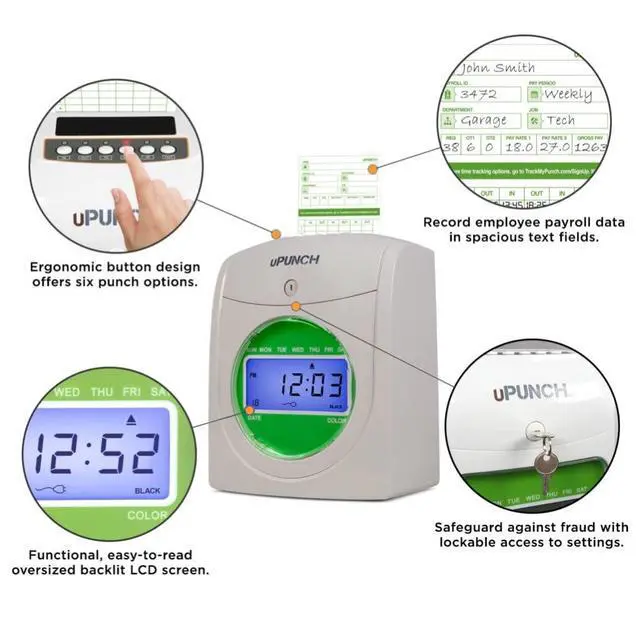 Alt view image 2 of 6 - HN1500 Starter Time Clock Bundle for Small Business: Employee Punch Clock System with 100 Time Cards, Card Rack, and Ribbon