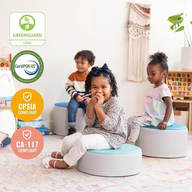 Alt view image 6 of 7 - SoftZone Colorful Round Ottoman Seating Set, Classroom Furniture, Contemporary, 3-Piece