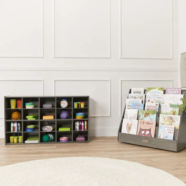 Alt view image 2 of 7 - Streamline 20 Cubby Tray Storage Cabinet, 4x5, Classroom Furniture, Grey Wash
