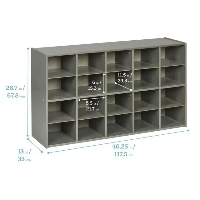 Alt view image 3 of 7 - Streamline 20 Cubby Tray Storage Cabinet, 4x5, Classroom Furniture, Grey Wash