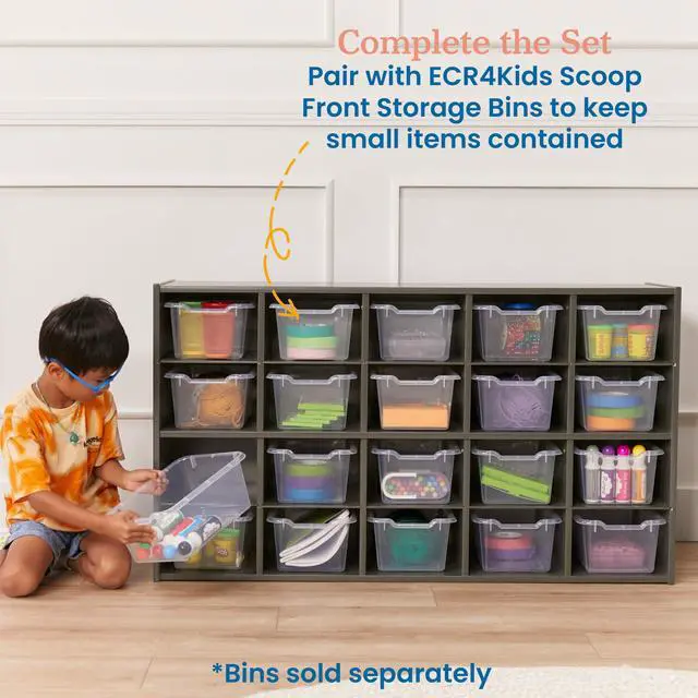 Alt view image 5 of 7 - Streamline 20 Cubby Tray Storage Cabinet, 4x5, Classroom Furniture, Grey Wash