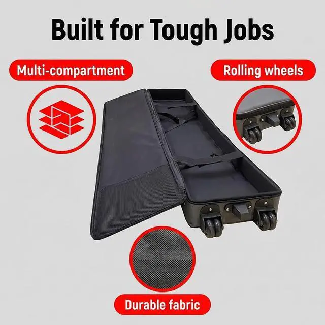 Alt view image 5 of 6 - Padded Carrying Case for Roll Up Banner Stands with Handles and Wheels Internal Size: 51" L x 10" W x 3" H