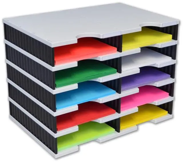 Main image of TierDrop Literature Organizer/Forms Mailroom Classroom Sorter, 10-Compartments with Optional Add-On Tiers for Easy Expansion, Gray w/Black