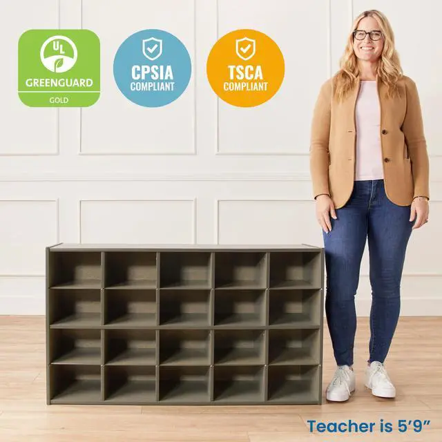 Alt view image 6 of 7 - Streamline 20 Cubby Tray Storage Cabinet, 4x5, Classroom Furniture, Grey Wash